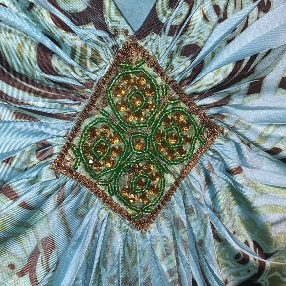 Unity Blouse Jewel Tones Boho Sleeves V Neck Beadwork 3x - Picture 3 of 9